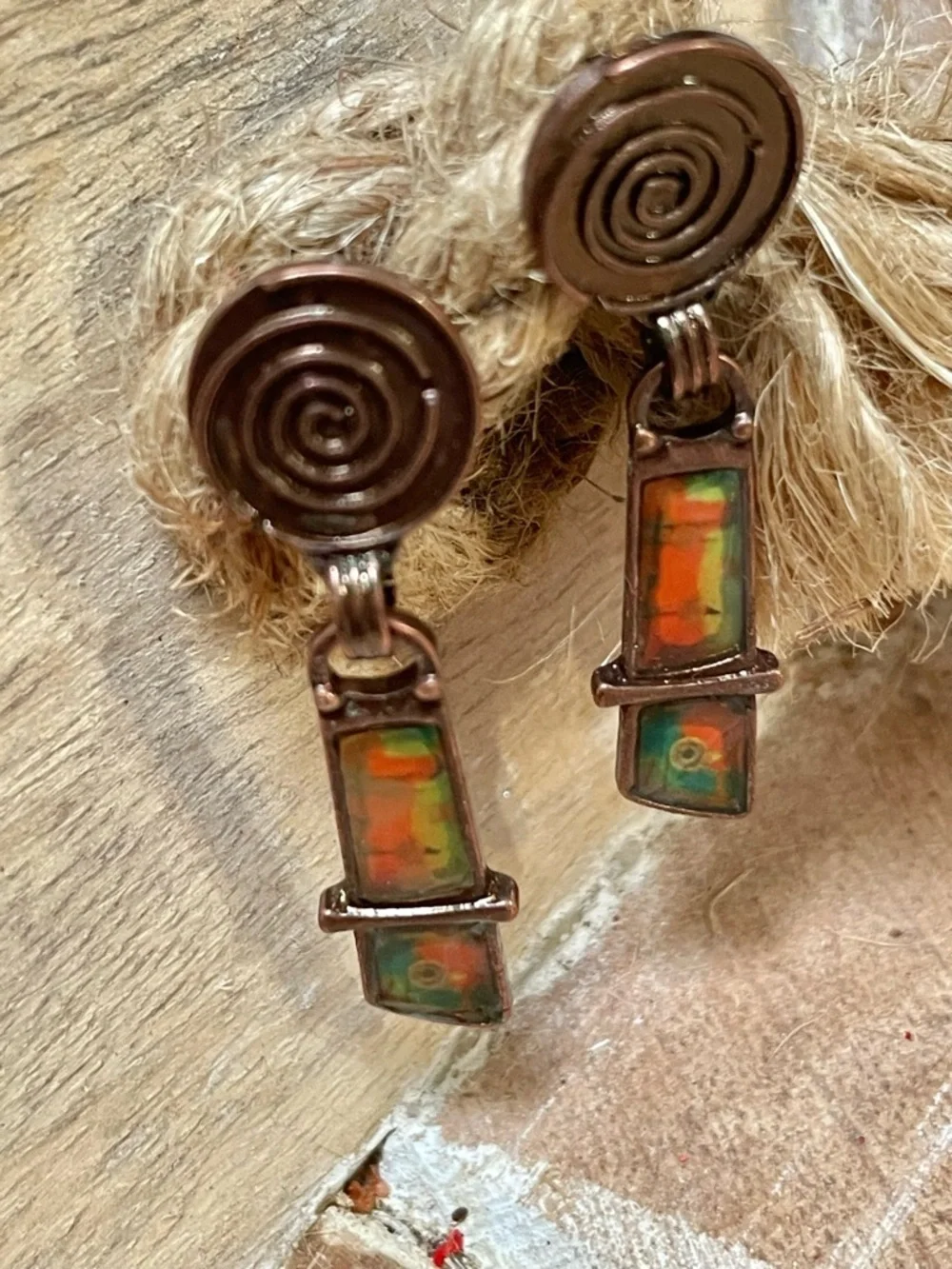 Multicolor Enamel Drop Earrings - Copper Tone